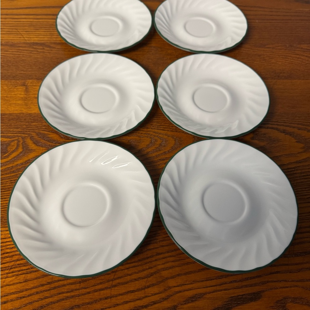 Corelle by Corning ~ Callaway Ivy Swirl ~ Green Rim Set of 6 - Picture 3 of 4